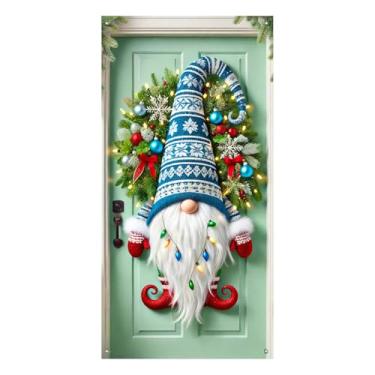 Imagem de BlissYard Capa para porta de Natal, faixa de Natal de elfo, 99 x 188 cm, decoração de porta de inverno, guirlanda de pinheiro, luzes de floco de neve, varanda frontal, entrada, fundo de festa sazonal