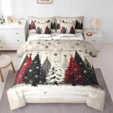 Imagem de Erosebridal Jogo de cama solteiro com árvore de Natal, 7 peças, rústico, casa de fazenda, para meninas, meninos, adolescentes, adultos, quarto de floco de neve e ano novo