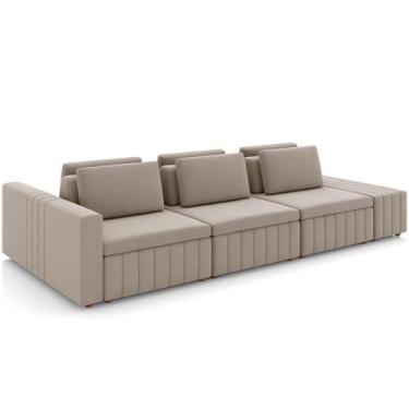 Imagem de Sofá Ilha Com Puff Para Sala Living 335cm Amber M03 Veludo Bege - Lyam