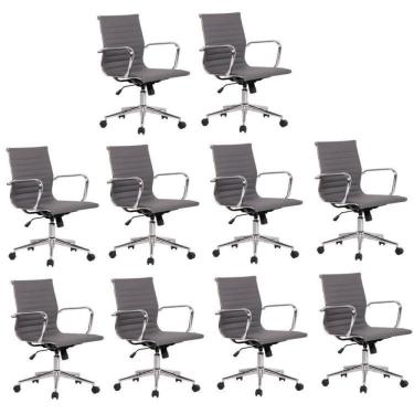 Imagem de Kit 10 Cadeiras de Escritório Presidente Giratória Sevilha Baixa Rivatti Cinza