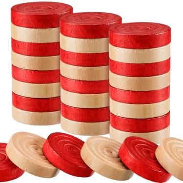 Imagem de Sumind 24 Pieces Wooden Checkers 1.06 Inch Wood Checkers Pieces Stackable with Drawstring Storage Bag for Board Game Backgammon (Red and Wood Color)