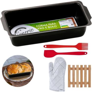 Imagem de Forma Pão 1,3L + Luva + Pincel + Espátula + Descanso Panela