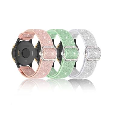Imagem de Pulseira feminina de nylon elástico brilhante compatível com Garmin Vivoactive 5/Vivoactive6/Forerunner 55/165/245, pulseiras de substituição elásticas macias e brilhantes ajustáveis de 20 mm para