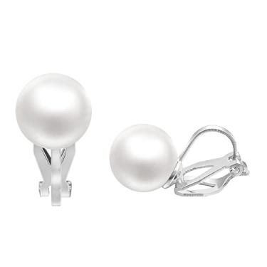 Imagem de Airokiy Brincos de pressão para mulheres, brincos de pérolas de prata, não perfurados, banhados a platina, hipoalergênicos, clipes de prata para mulheres, joias de casamento modernas