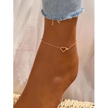 Imagem de Tornozeleiras de coração vazadas para mulheres banhadas a ouro BOHO Dainty Simple Trendy Foot Jewelry Summer Vacation Fashion Style Ocean Beach Barefoot Accessories Party Gift for Wife Lover