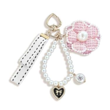 Imagem de Linda bolsa de flores, pingente de pérola, chaveiro com laço de coração, bolsa de mão fofa, berloque de Halloween, presentes de amizade para mulheres