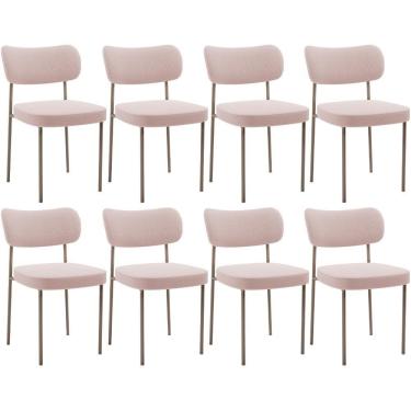 Imagem de Kit 08 Cadeiras Estofadas Para Sala De Jantar Melina Base Arena L02 Bouclê Rosê - Lyam Decor