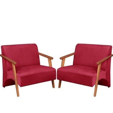 Imagem de Poltrona Namoradeira Venus Braço Madeira Maciça Suede Unidecor Vermelho