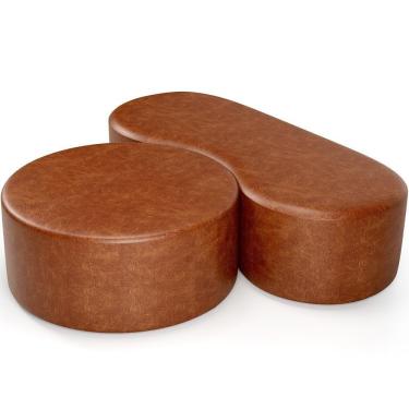 Imagem de Kit Puff Redondo Lola E Puff Recamier Orgânico Orbit W01 Couríssimo Camel - Lyam Decor