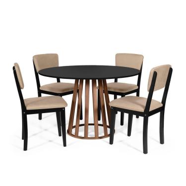 Imagem de Mesa De Jantar Redonda Gabi Pret/nor Com 4 Cadeiras Estofadas Ella Preto/bege