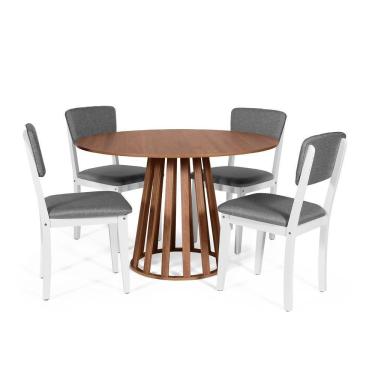 Imagem de Mesa De Jantar Redonda Gabi Noronha Com 4 Cadeiras Estofadas Ella Branco/cinza Escuro
