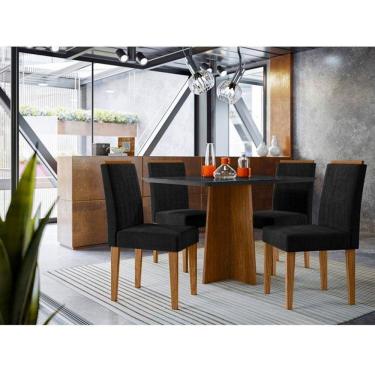 Imagem de Mesa De Jantar Ambiente Anitta 120x80 Cm Com Vidro Ype Preto E 4 Cadeiras Ana Veludo Preto – New Ceval