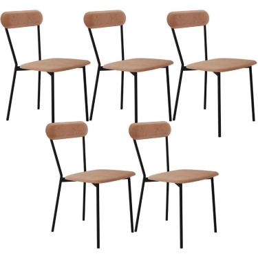 Imagem de Kit 05 Cadeiras Estofada Para Sala De Jantar Liora Preto C01 Veludo Bege - Lyam Decor