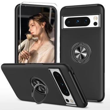 Imagem de HAONANDE Capa com suporte para Google Pixel 8 Pro, capa protetora de celular militar à prova de choque com suporte magnético de rotação de 360°, 1 protetor de tela, preta