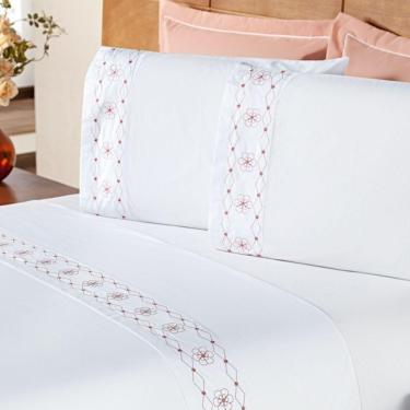 Imagem de Jogo De Cama Damasco Queen 4 Peças 100% Poliéster 200 Fios - Branco-salmao