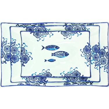 Imagem de Jogo Petisqueiras Bandeja Peixe 18pçs Bowl Travessas Oceano