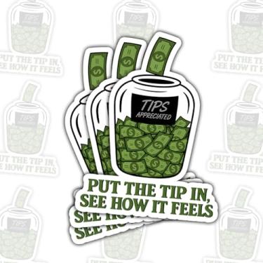 Imagem de 3 peças Put The Tip In See How It Feels Adesivo Frasco de Ponta Etiquetas para Frascos de Ponta, Bartender Garçom Garçom Café Restaurante Bar Vinil Decalque para Lojas, Garrafas de Água, Laptop