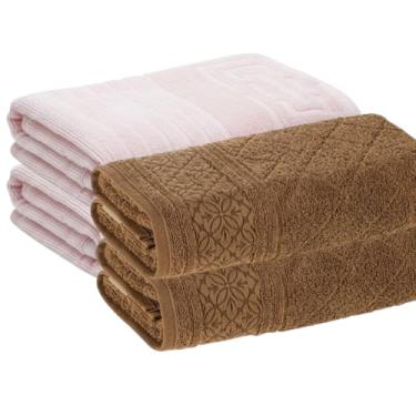 Imagem de Kit 4 Toalhas De Rosto Karsten Algodão Premium 48 x 80cm (Marrom/Rosa)