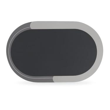 Imagem de Tapete Capacho Ultra Absorção Absorvente Absorve Água Banheiro Lavabo Box Área de Serviço Cozinha Oval Base Antiderrapante em Borracha Secagem Rápida Microfibra e Poliéster Preto 38x58cm Premium