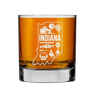 Imagem de Rose88Gift Copo de uísque com contorno do mapa do estado de Indiana - Uísque antiquado para viagem ao estado de Indiana - Presente de decoração de vidro de uísque com tema estadual para homens e