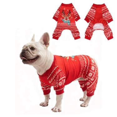 Imagem de EXPAWLORER Pijama de Natal para cães pequenos, médios e grandes, macacão de férias para animais de estimação, quente, macio, leve, elástico, roupa de inverno, suéter para filhotes, gatos, meninos e