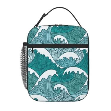 Imagem de Lancheira com isolamento ondulado, lancheira infantil para meninas, meninos, adolescentes, lancheira para crianças, bolsa térmica com bolso frontal para mulheres e homens, lancheira reutilizável para