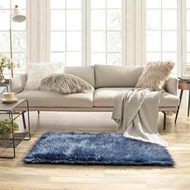 Imagem de Ashler tapete de pele sintética, tapete felpudo fofo ultra macio 2,2 x 4 pés tapete de pele retangular, tapete felpudo azul marinho lavável na máquina, tapetes de decoração de berçário para quarto, quarto de crianças, sala de estar