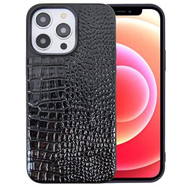 Imagem de DMaos Capa para iPhone 14 para mulheres, capa de couro sintético envernizado de crocodilo, moda clássica para iPhone14 2022 6,1 polegadas - preta