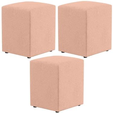 Imagem de Kit 03 Puffs Quadrado L02 Decorativo Linho Rosê