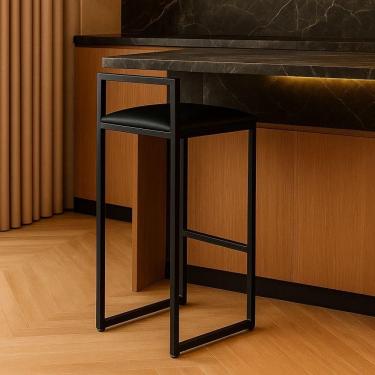 Imagem de Banqueta Ferro Alta Industrial Metal Bar Moderno Corino Preto