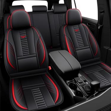 Imagem de Conjunto completo de capas de assento de carro de couro Waterprrof, capa de assento antiderrapante compatível com airbag, capa de carro totalmente embrulhada para todas as estações, para assento carro