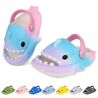 Imagem de LUYOO Chinelos infantis com nuvem de tubarão | Sandálias para meninos e meninas | Chinelos de praia infantis | Chinelo de peixe juvenil para banho de piscina, (alça) multicor, 17-18