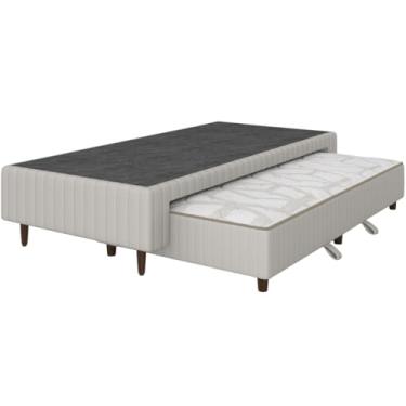 Imagem de Bicama Box Solteiro Plumatex - Estrutura Reforçada, Tecido Jacquard Premium | Hipoalergênica | Cor Bege |188x88x25cm