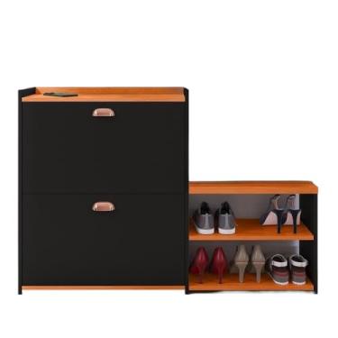 Imagem de Sapateira 2 Andares New Organizadora Com Banco 2 Portas Basculantes Hall De Entrada(MILANO PRETO/
