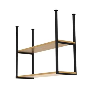 Imagem de Rack de armazenamento de teto, prateleira de cozinha preta, prateleiras flutuantes suspensas, para cozinha/sala de estar/bar (120 x 30 cm, 2T)