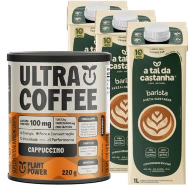 Imagem de Suplemento Ultracoffee Cappuccino Plant Power 220g e Bebida Barista Sem Lactose A Tal da Castanha 3x 1L