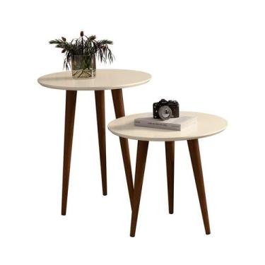 Imagem de Kit 2 Mesas Laterais Redonda Estilo Retrô Pés Palito Branco - Comprar 