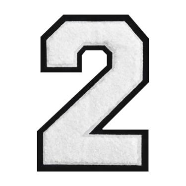 Imagem de 1 peça de patch de número de chenille de ferro branco de 15 cm com borda preta – adesivos do alfabeto para roupas, jaquetas, mochilas, chapéus para decoração personalizada, nome personalizado e