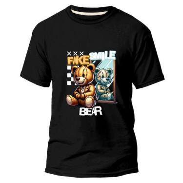 Imagem de Camisa Streetwear Básica 100% Algodão Camiseta Estampa Fake Smile Bear