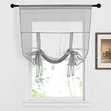 Imagem de Cortinas de amarrar para banheiro - Cortina de janela de balão transparente de linho ajustável com bolso de haste cortinas romanas para cozinha/trailer trailer, 1 peça, 107 cm de largura x 160 cm de