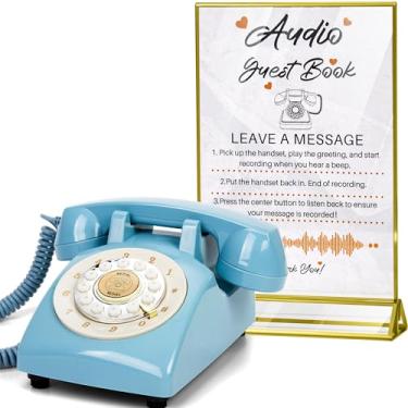 Imagem de FiayaCom Telefone de casamento com livro de convidados de áudio, preserve suas ocasiões especiais, mensagens de áudio personalizadas, para casamento, festa, confissão (azul + placa)