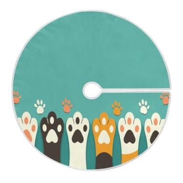 Imagem de Blueangle Saia de árvore de Natal fofa com patas de gato de 120 cm - poliéster macio e resistente a rugas, decoração de férias para festas de Natal, árvore festiva e decoração de casa (65)