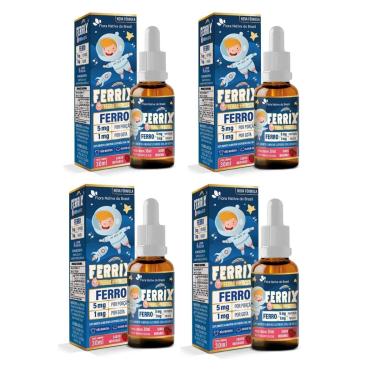 Imagem de Kit 4 FERRIX Ferro infantil 4x30ml Morango Flora Nativa-Unissex
