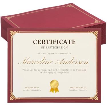 Imagem de 50 porta-certificados de lado único com capa de diploma de borda dourada ou tamanho carta 21 x 28 cm papel certificado, cartão, prêmio, graduação, documentos, escola - vinho