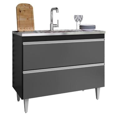 Imagem de Balcão De Cozinha Com Pia Inox 100cm Julia Z34 Preto-grafite - Mpozenato