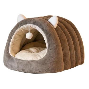 Imagem de Dualoai Cama para Gatos de Interior, Tenda para Gatinhos, Macia, Quente, Confortável, Fofa, Esconderijo em Forma de Lagarta, Cama Portátil para Filhotes, Rela, Cinza M