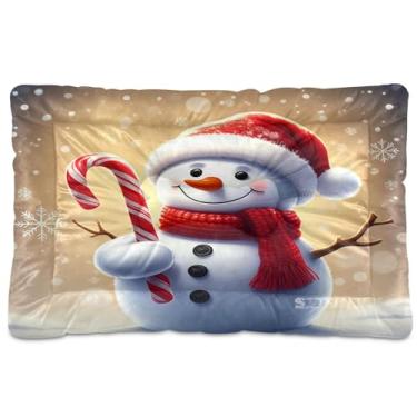 Imagem de SEHANY Cama de Natal com flocos de neve, boneco de neve, para cães, gatos, com fundo antiderrapante, para canil, colchão macio, lavável, para cães pequenos, médios e grandes, gatos, 61 x 45 cm