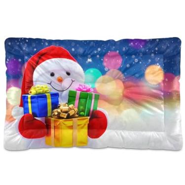 Imagem de SEHANY Cama de Natal com flocos de neve, boneco de neve, para cães, gatos, com fundo antiderrapante, caixa de canil, colchão macio, lavável, para cães pequenos, médios e grandes, gatos, 91 x 61 cm