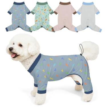 Imagem de Bienbee Pijamas para cães, pacote com 4 roupas fofas e macias para cachorros, pijamas para cães, pijamas, roupas ajustáveis, respiráveis e elásticas para cães pequenos, médios e grandes, meninas e