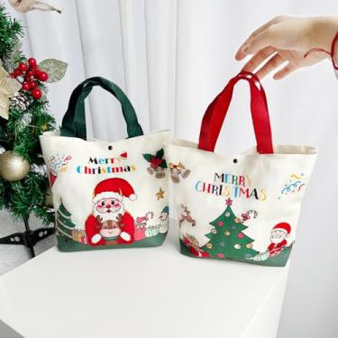 Imagem de Adonisaon Sacolas de Natal, sacolas de presente de Natal com design de árvore de Natal de Papai Noel, alças de lona reutilizáveis, sacolas de compras de supermercado com 2 unidades